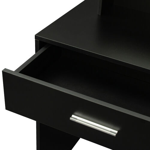 Mesa de maquillaje rectangular con espejo, estantes abiertos, para dormitorio, negro