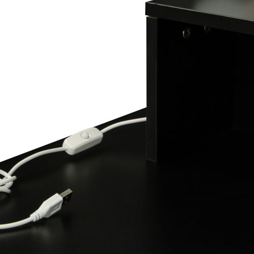 Mesa de maquillaje rectangular con espejo, estantes abiertos, para dormitorio, negro