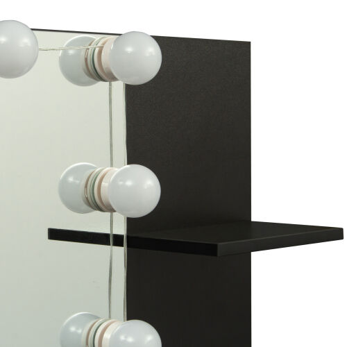 Mesa de maquillaje rectangular con espejo, estantes abiertos, para dormitorio, negro