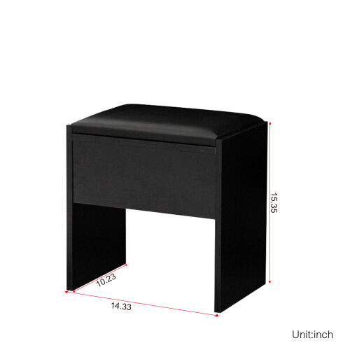 Mesa de maquillaje rectangular con espejo, estantes abiertos, para dormitorio, negro