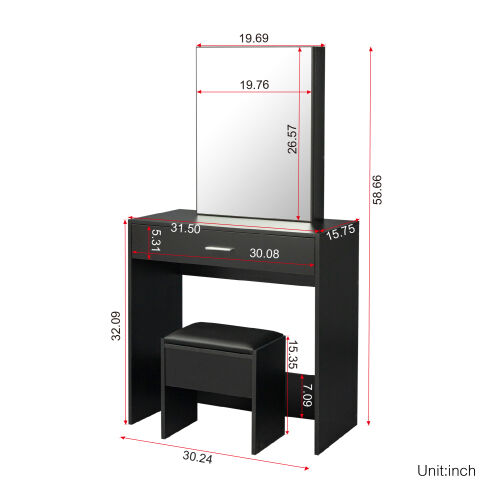 Juego de tocador con espejo de aumento deslizante y taburete, Muebles de dormitorio