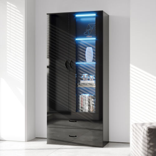 Side cabinet with shelving, drawers, black side ca