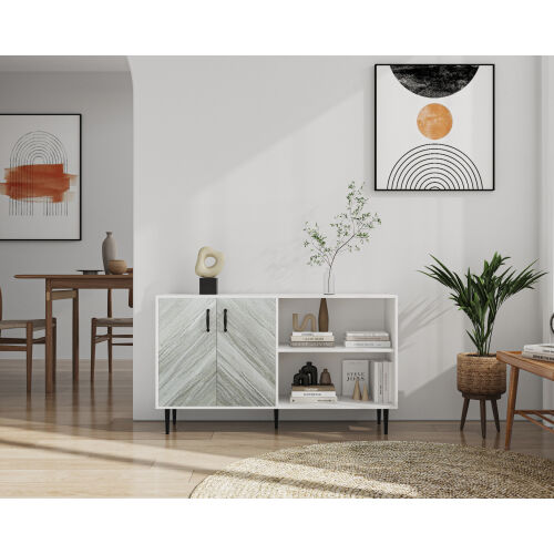 Mueble con 2 puertas y 3 estantes abiertos