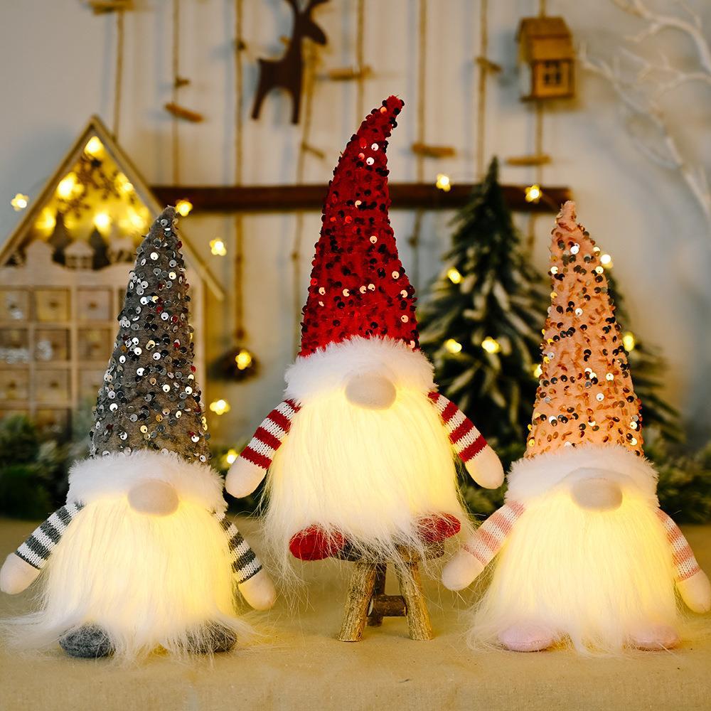 Christmas Sequins Hat gnome With Light