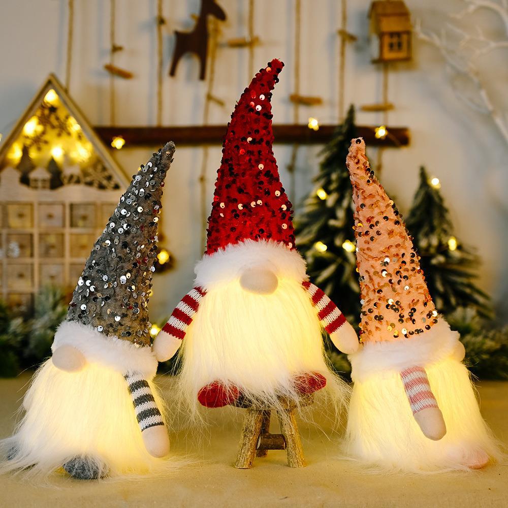 Christmas Sequins Hat gnome With Light