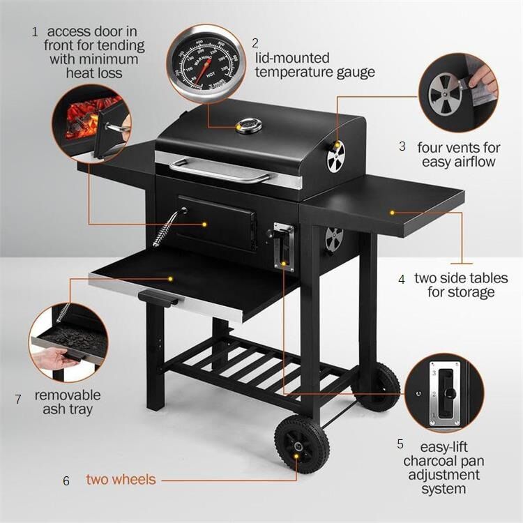 Double side plate trolley charcoal grill