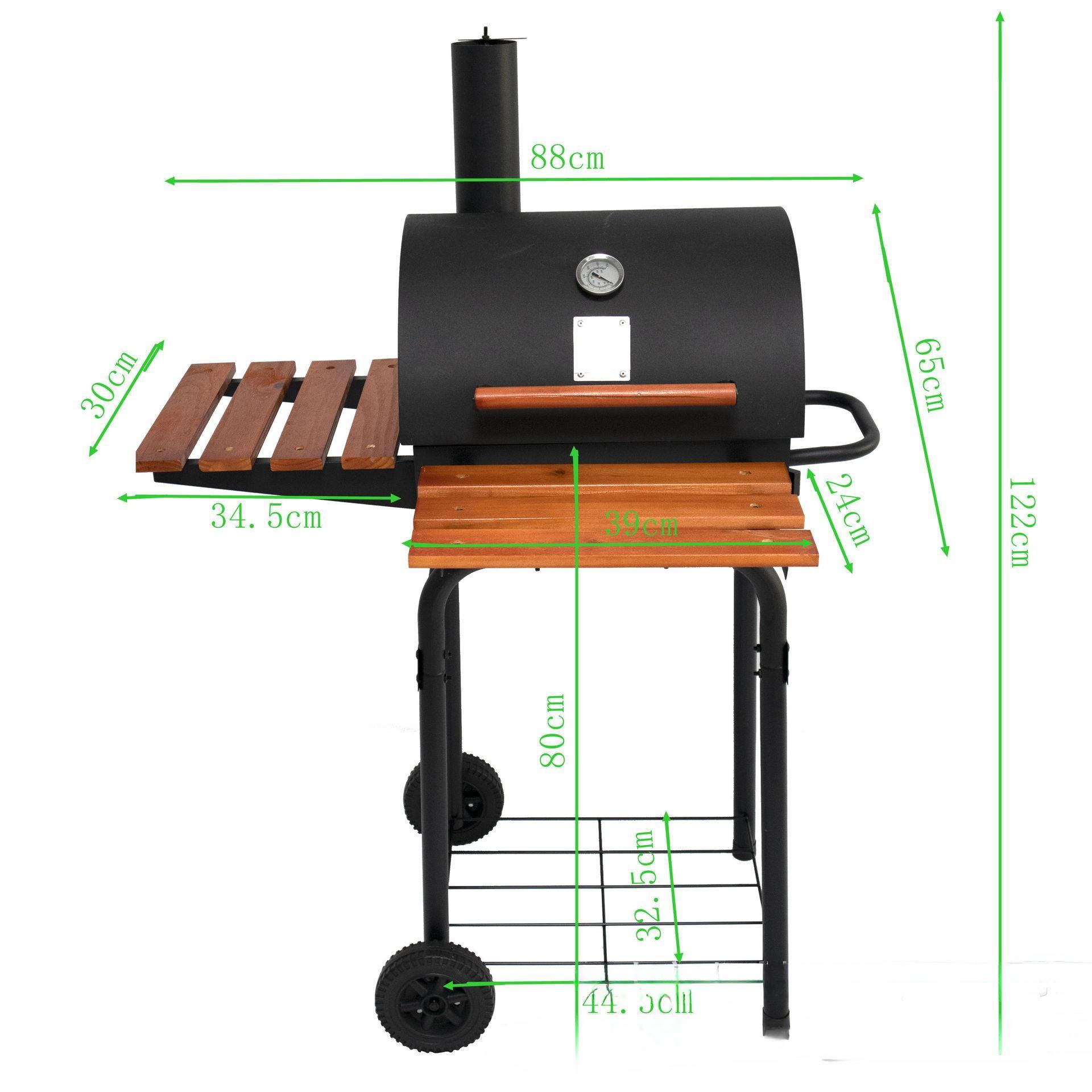 Trolley Smoker Charcoal Grill with wooden table