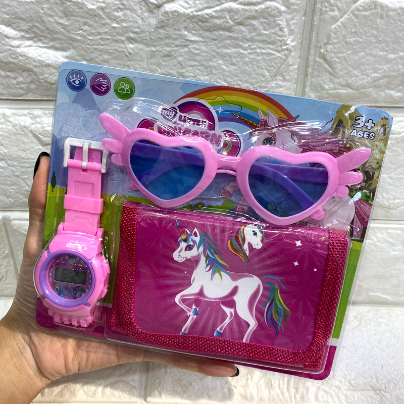 Children Quartz Watch Girl Wallet Glasses Set