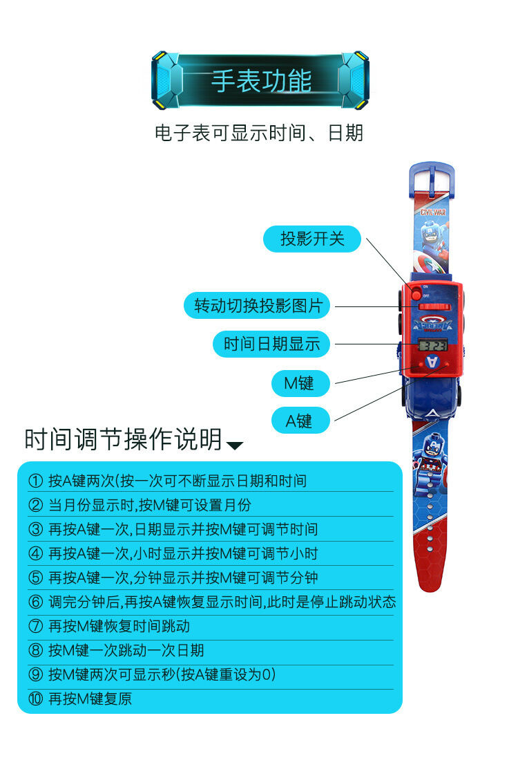 Electronic projection cartoon watch