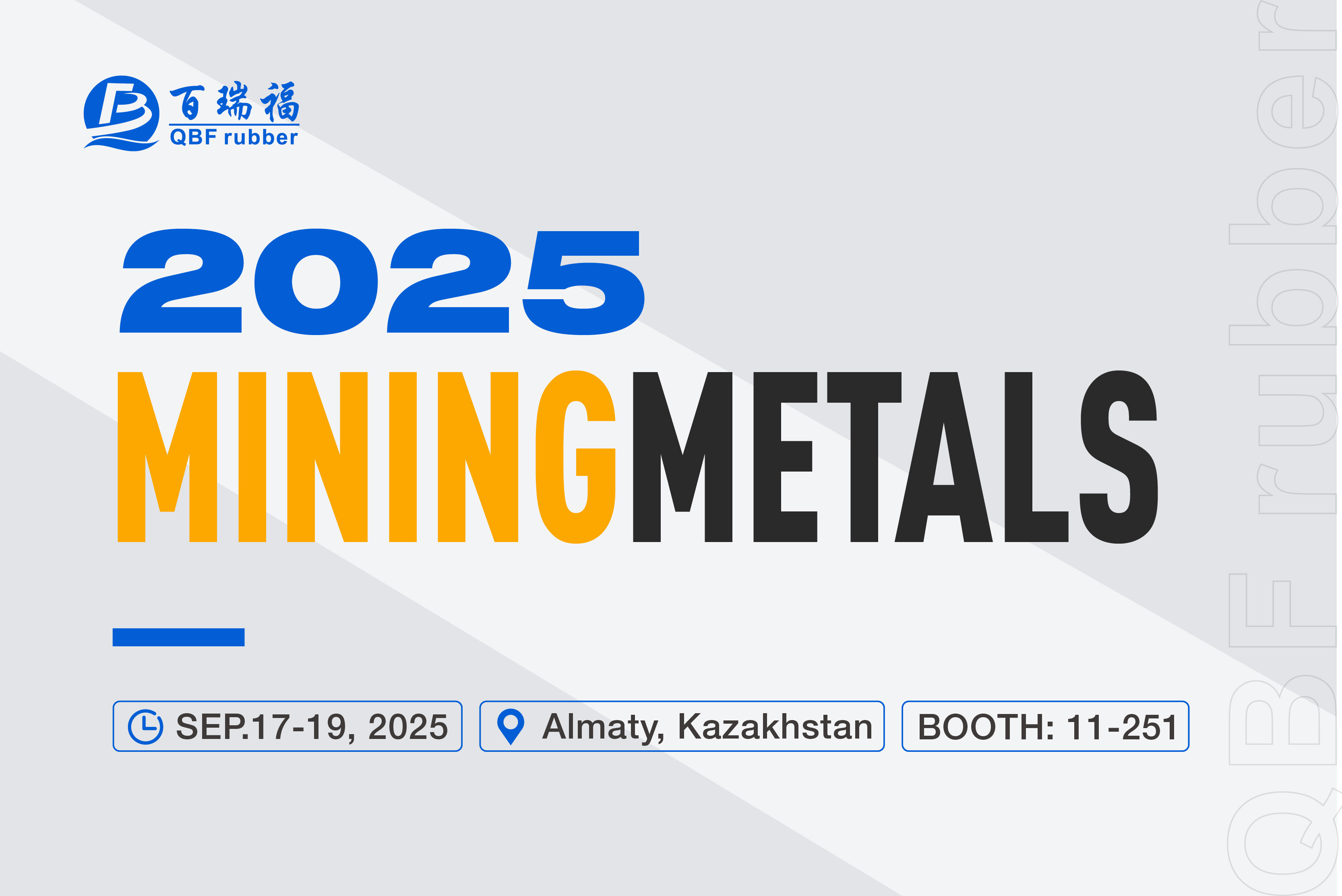 QBF rubber estará presente en Miningmetals en Kazajstán del 17 al 19 de septiembre QBF rubber estará presente en Miningmetals en Kazajstán del 17 al 19 de septiembre