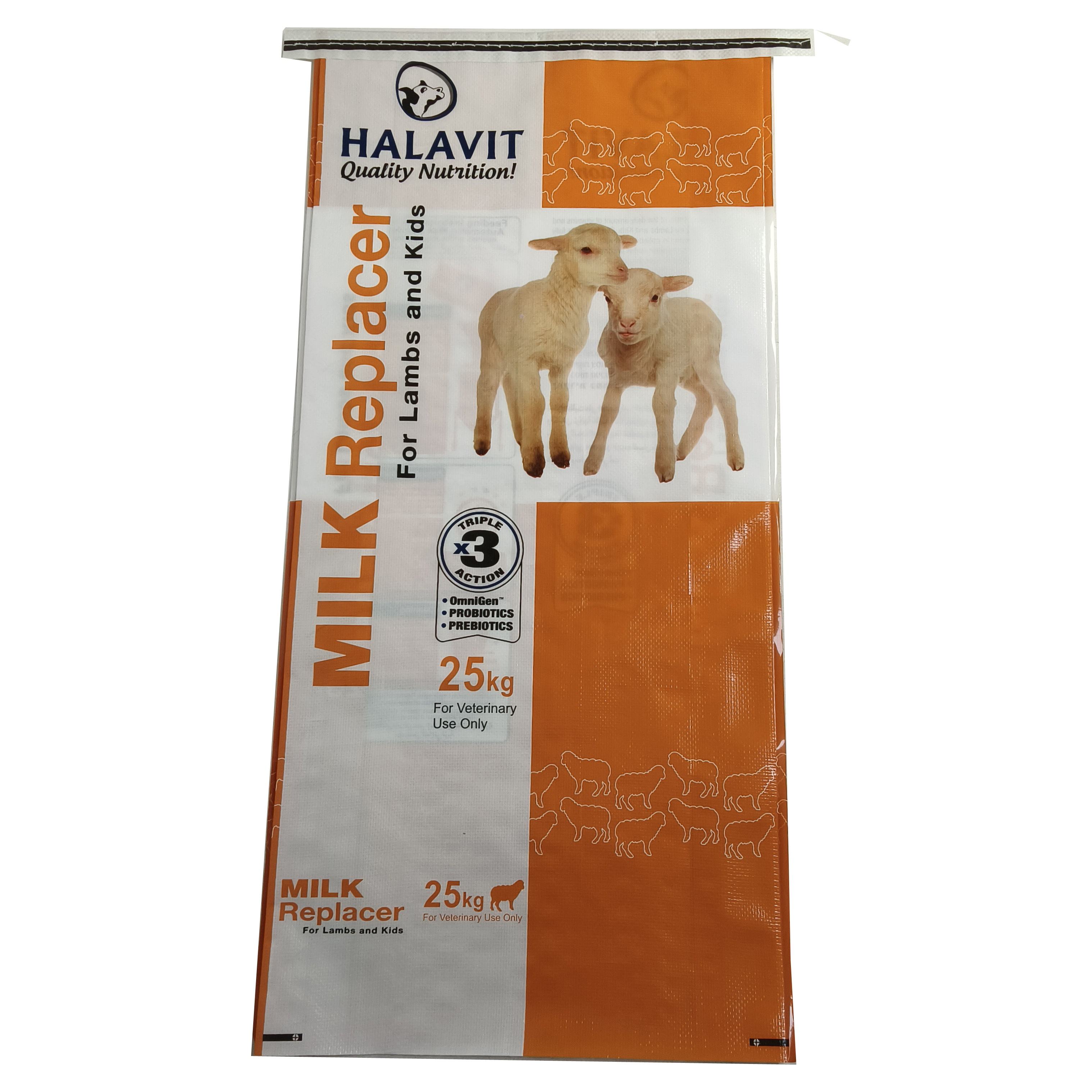 Bolsa de alimentación tejida laminada pp Bopp de fábrica, saco de embalaje de nutrición para aves de corral 