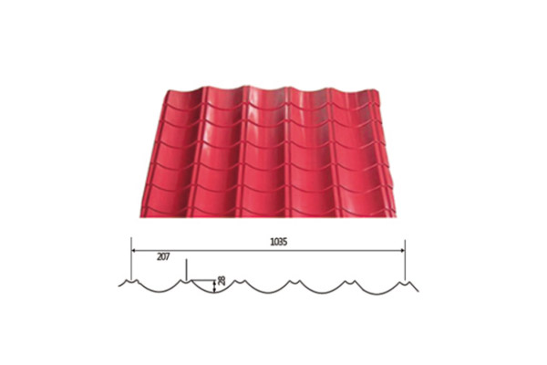 YX28-207-1035(Teja de arco de esmalte de color) /Color recubierto de chapa de acero corrugado /PPGI Hoja de acero para techos de tejas