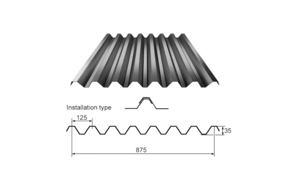YX35-125-875 /Color recubierto de chapa de acero corrugado /PPGI hoja de acero para techos de tejas