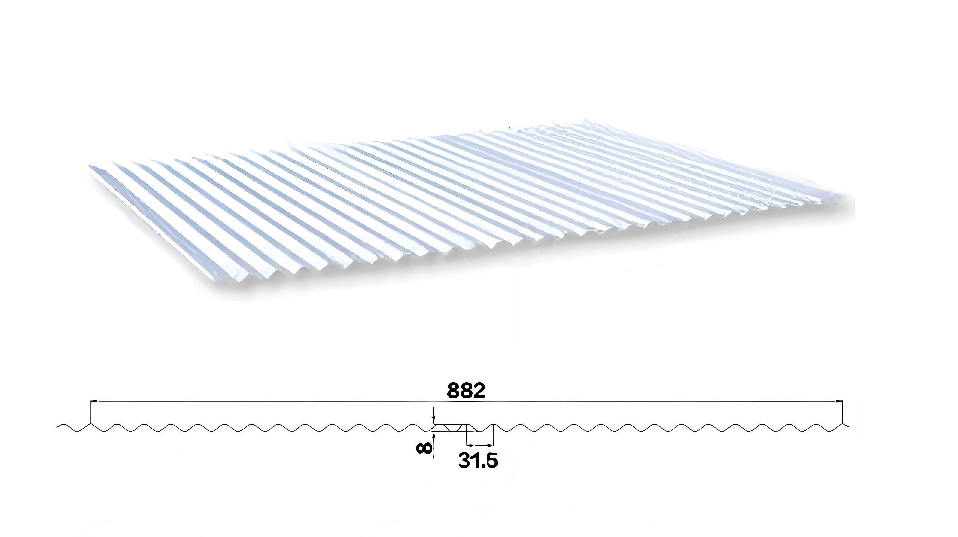 YX8-31.5-882 / Color recubierto de chapa de acero corrugado /PPGI Hoja de acero para techos de tejas