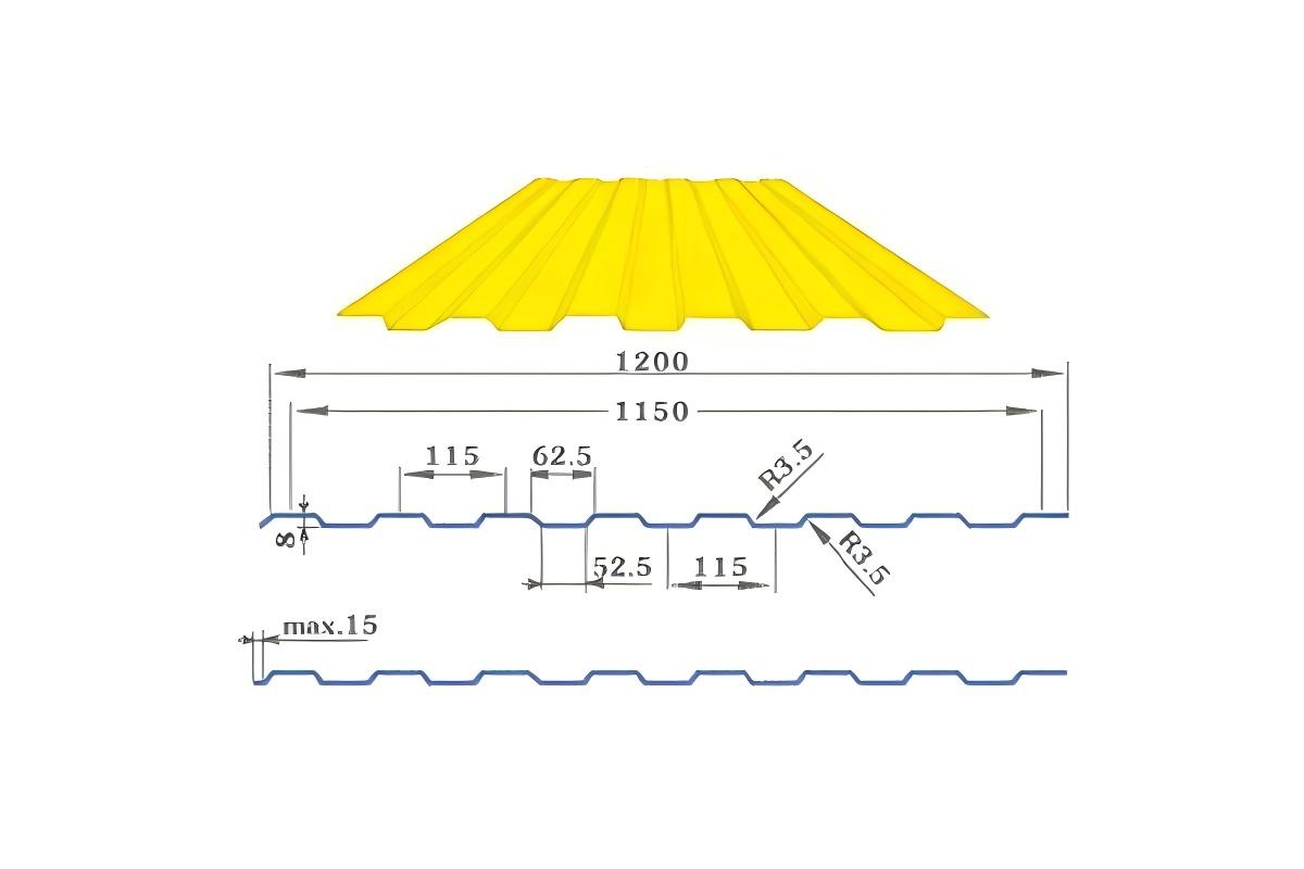 YX8-115-1150(C8) /Color recubierto de chapa de acero corrugado /PPGI Hoja de acero para techos de tejas