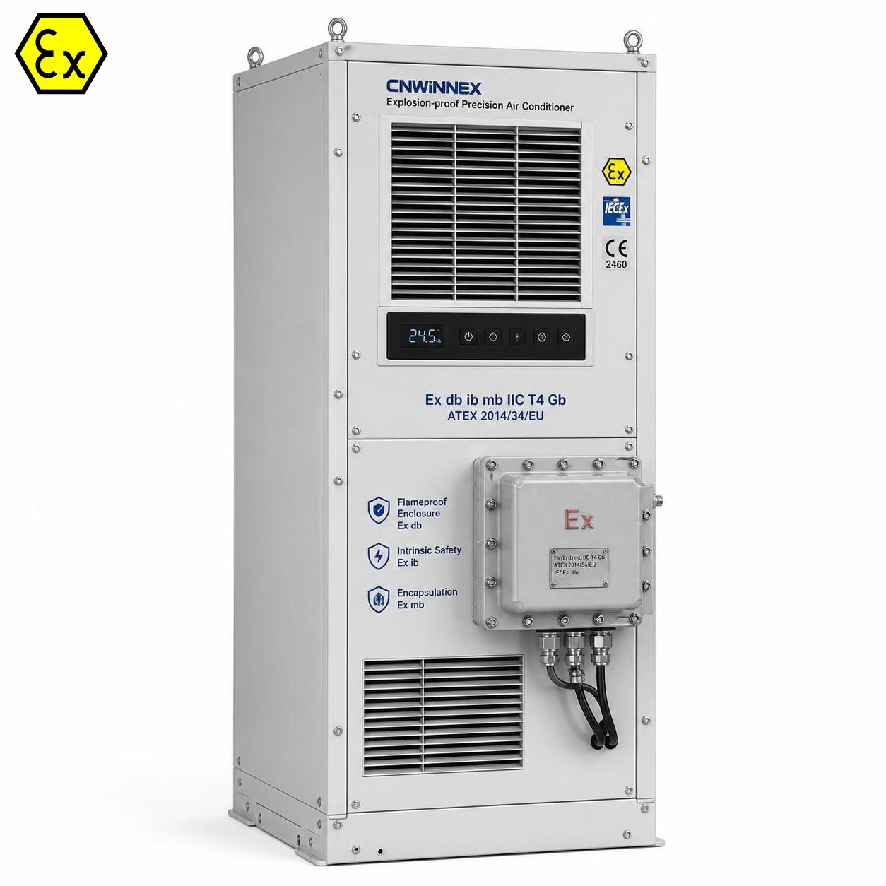 Aire acondicionado de precisión antideflagrante CNWINNEX | Conforme a ATEX 2014/34/UE, protege los centros de datos ubicados en emplazamientos peligrosos terrestres