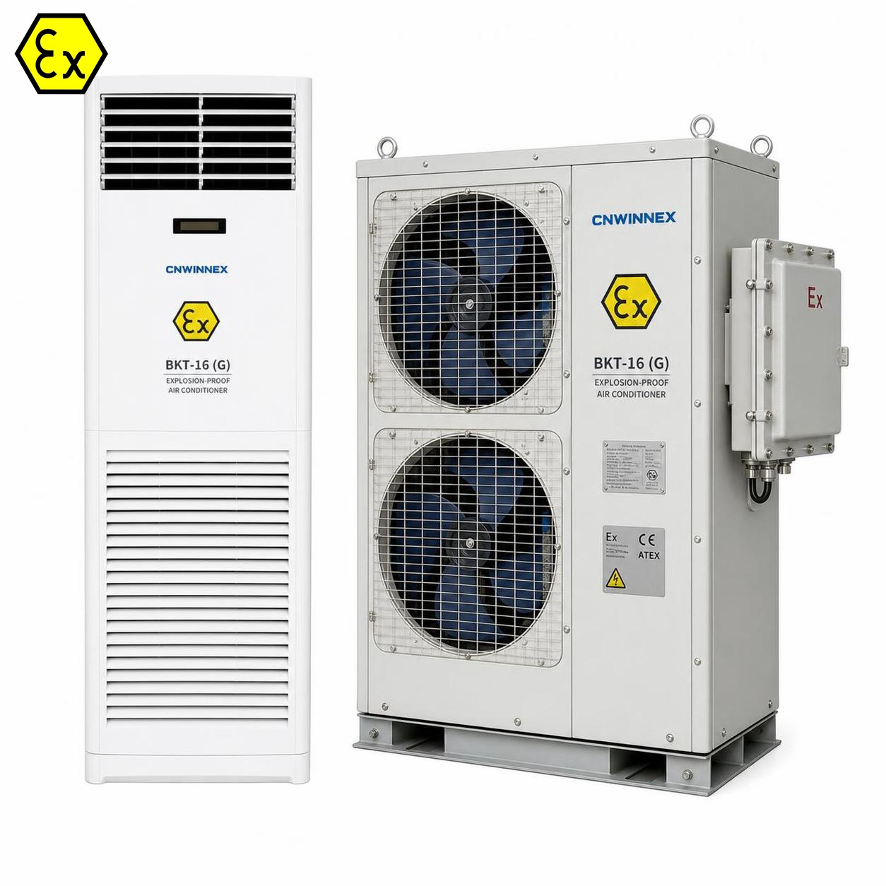 CNWINNEX BKT 16 (G) Aire acondicionado de pie a prueba de explosiones, tipo split｜Clasificación T3 para alta temperatura ambiente, unidad industrial de control de temperatura a prueba de explosiones con refrigeración y calefacción