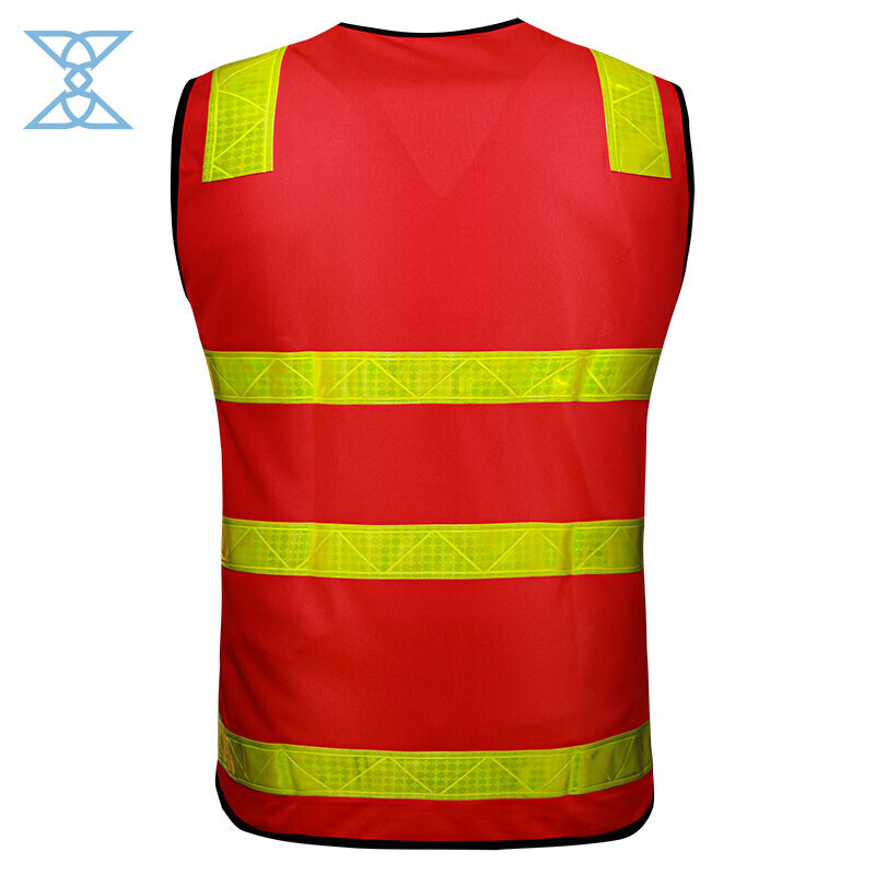 High Visibility Red Safety Vest with Reflective Strips