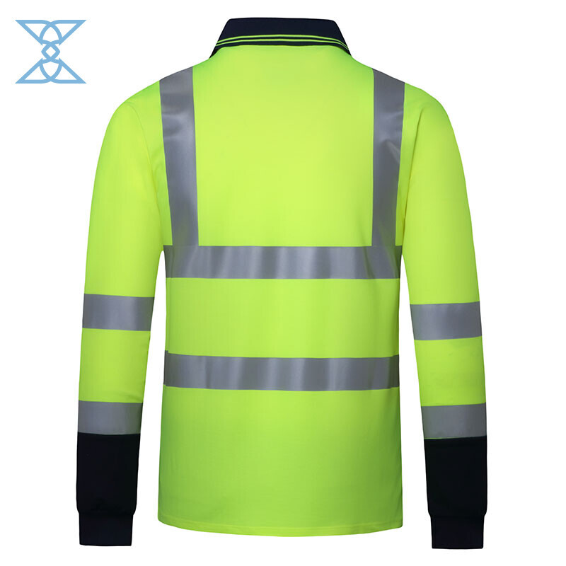 Shirts Yellow Navy Long Sleeve Reflective Polo Shirt Safety Work Shirt