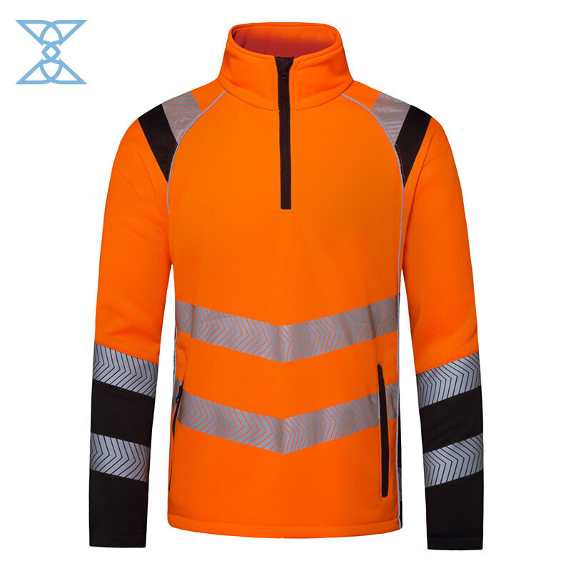 Fluorescent Orange Reflective Stripes Long Sleeve Zip-Up Jacket