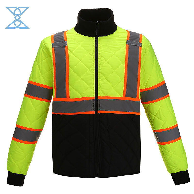 Winter Quilted 2 Color Tone Safety Reflective Tape Safety Jackets