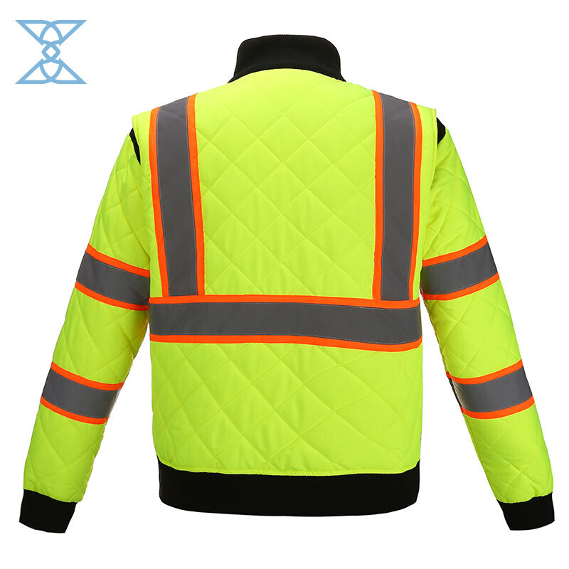 Winter Quilted 2 Color Tone Safety Reflective Tape Safety Jackets