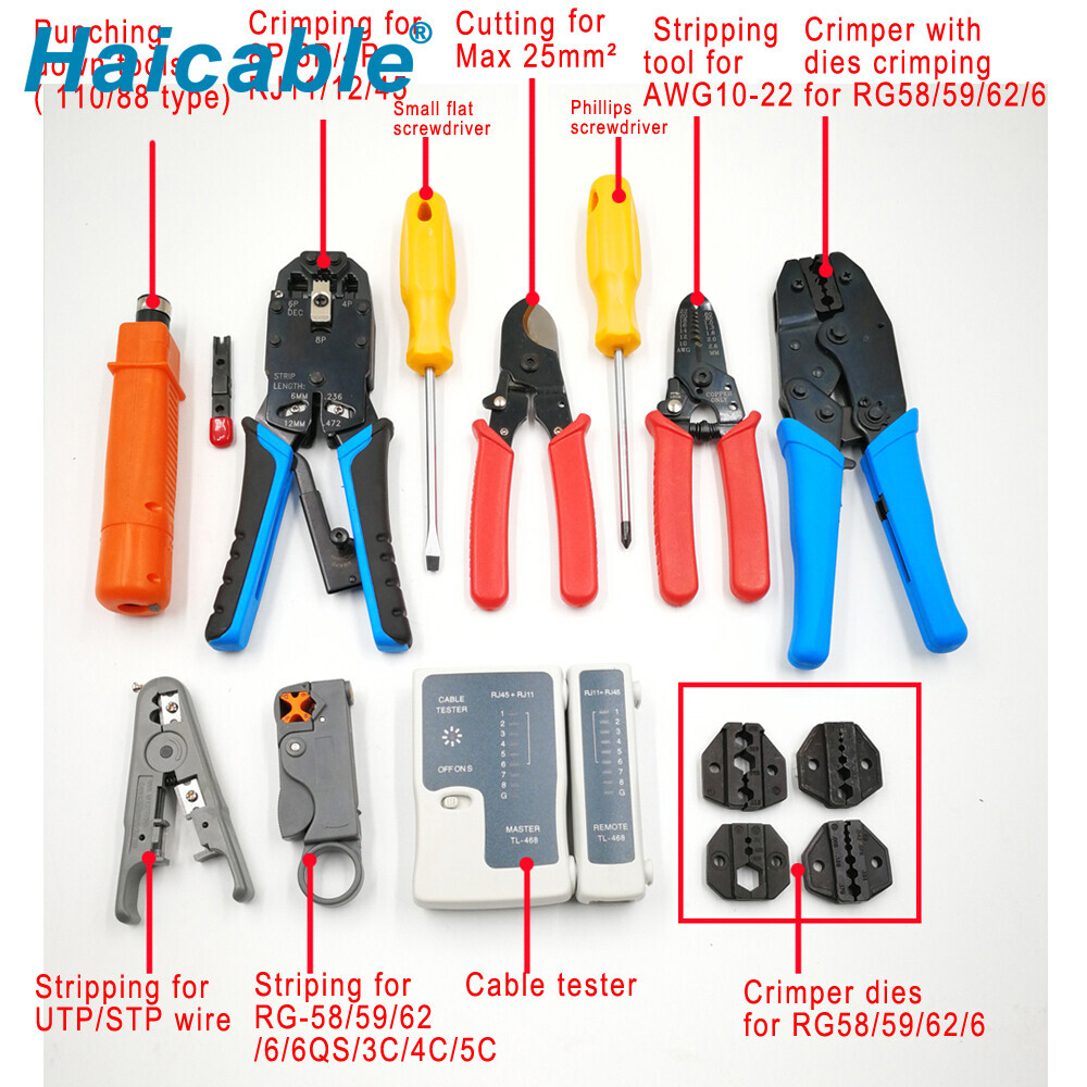 Trousse à outils réseau et testeur de câble HT-K4015