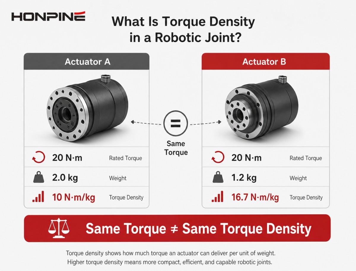 Comparaison de la densité de couple entre des actionneurs d’articulations robotiques ayant le même couple de sortie