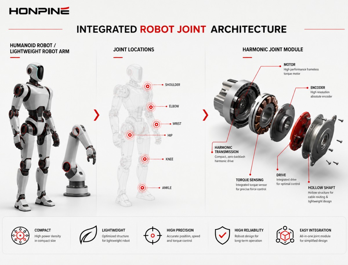 Module d’articulation robotique harmonique intégré pour robots légers et à usage spécial