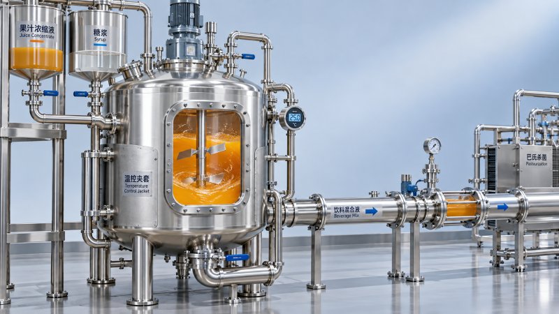 Welche Funktion hat ein Mischtank bei der Herstellung von Saft und Erfrischungsgetränken?