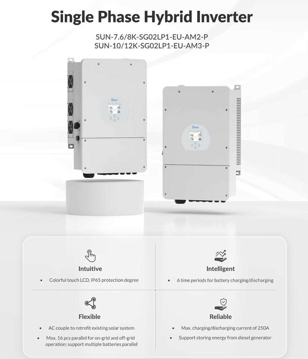 7.6KW to 12KW Deye Hybrid Inverter Single Phase
