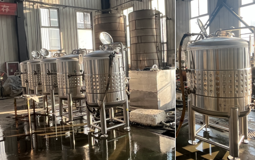 Mehrere Edelstahltanks befinden sich im Wassertest und Drucktest