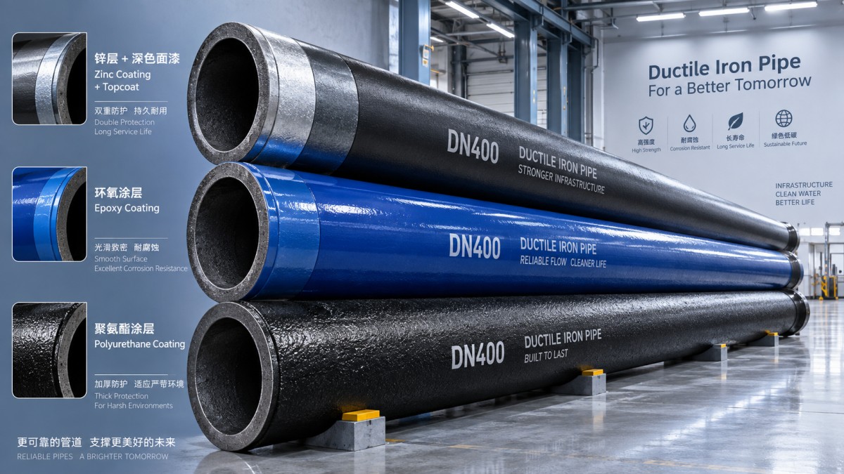 Ductile Iron Pipe Coating Types Explained: Zinc, Epoxy, and Polyurethane Tipos de Revestimento para Tubos de Ferro Fundido Dúctil Explicados: Zinco, Epóxi e Poliuretano