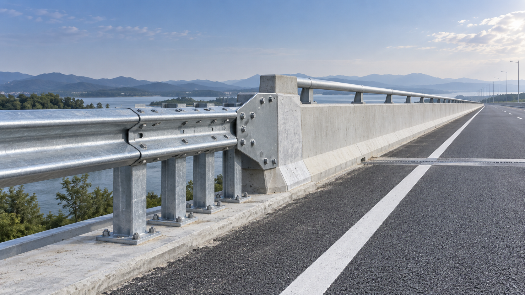 Quando a defensa metálica de perfil W requer uma transição para o guarda-corpo da ponte