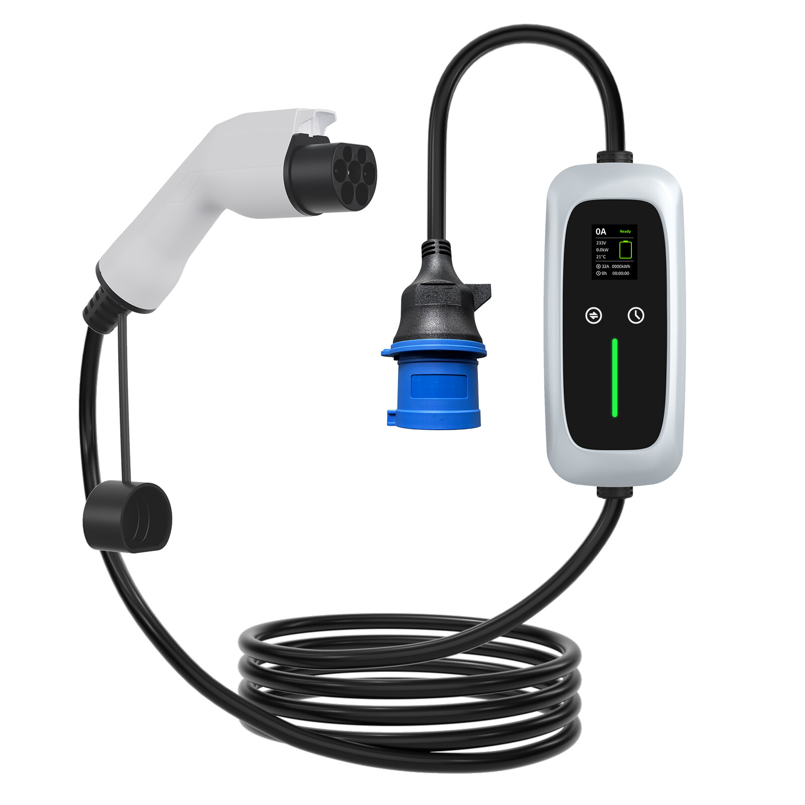 شاحن EV محمول GBT بقدرة 7.4kw مع شاشة LCD شاحن EV محمول GBT بقدرة 7.4kw مع شاشة LCD