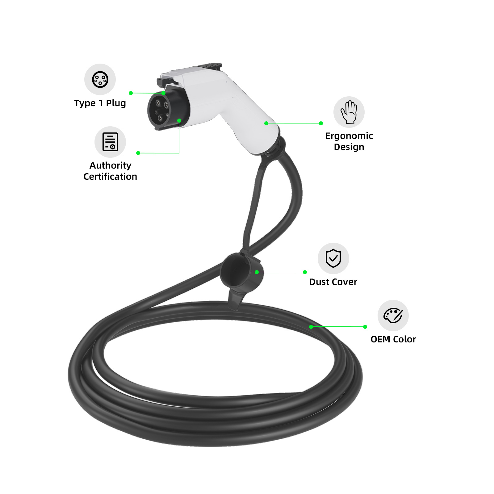 EVSEClub G1.0 كابل EV من النوع 1 إلى طرف مفتوح EVSEClub G1.0 كابل EV من النوع 1 إلى طرف مفتوح