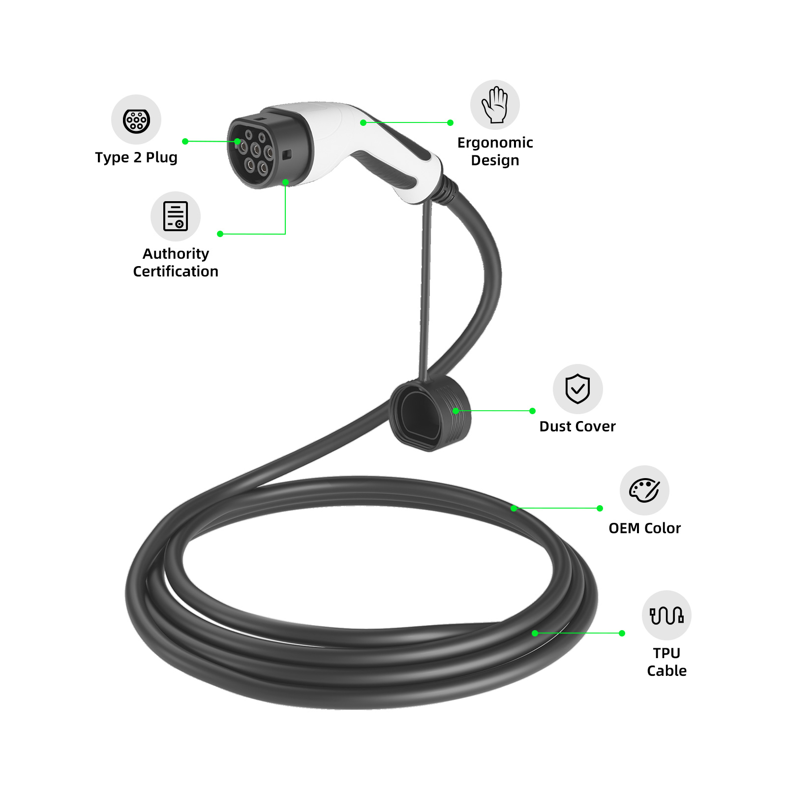 كابل شحن المركبات الكهربائية EVSEClub G2.0 من النوع 2 إلى طرف مفتوح