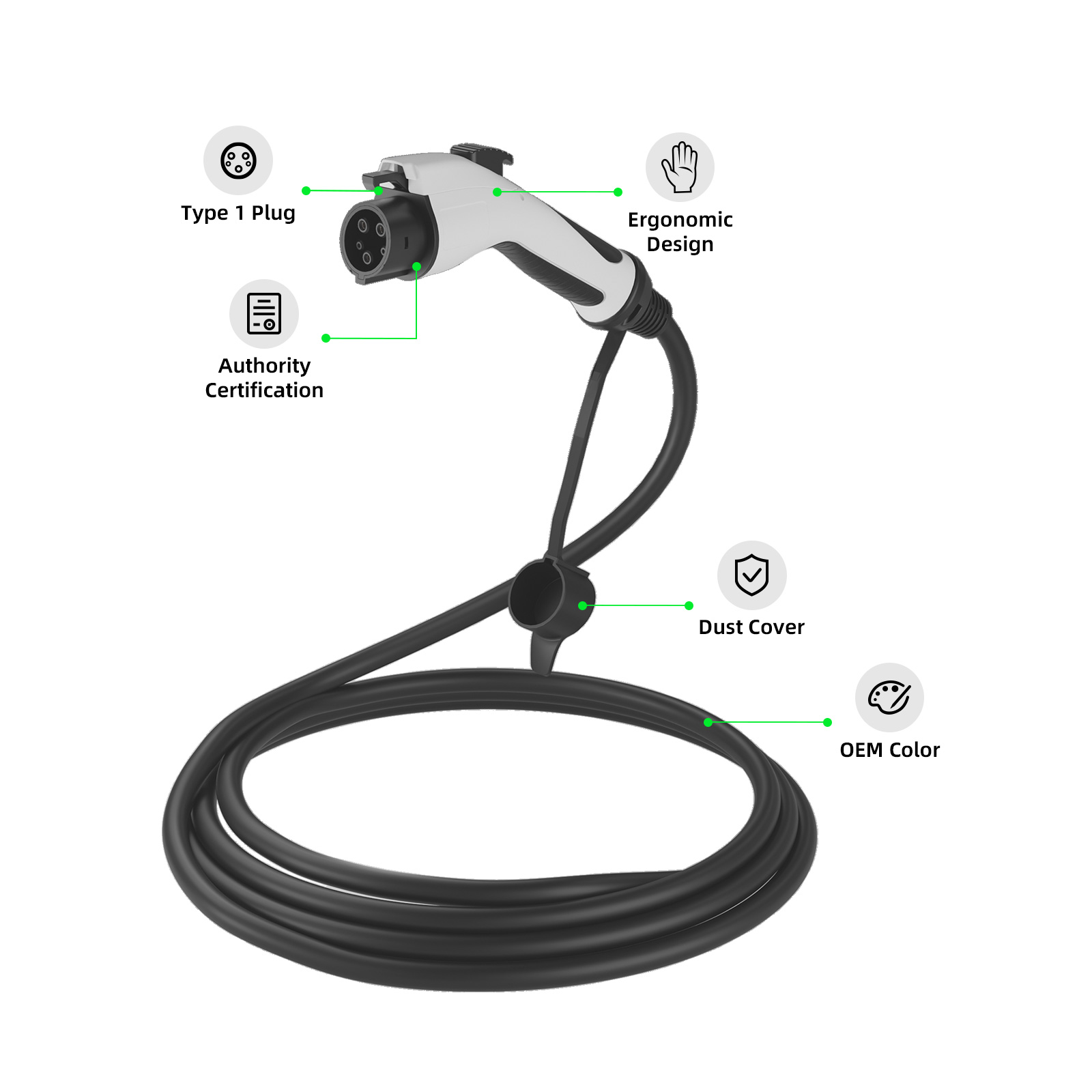 كابل EV من EVSEClub G2.0 نوع 1 إلى طرف مفتوح
